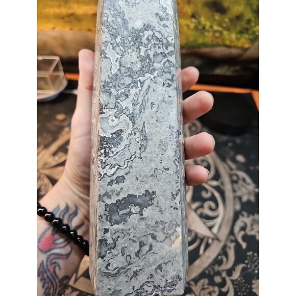 4.83lb 10in Tall Crazy Lace Jasper Crystal Point Tower Healing - Picture 5 of 9